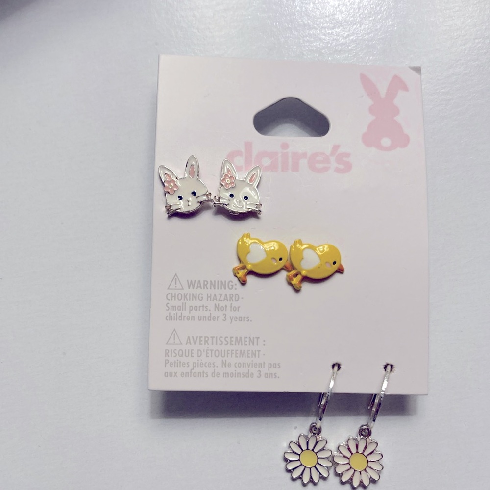 Claire’s Easter bunny, chicks daisies earrings
